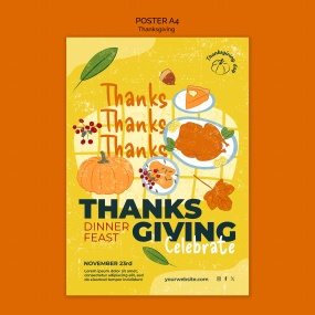 感恩节快乐手绘元素海报